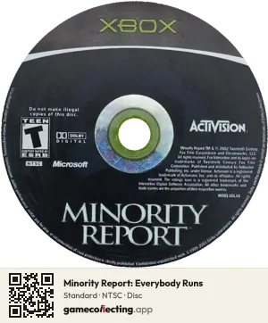 Minority Report: Everybody Runs Xbox, NTSC disc