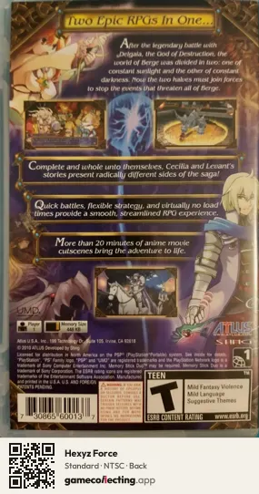 Hexyz Force PlayStation Portable, NTSC box back
