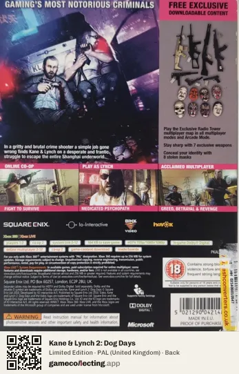 Kane & Lynch 2: Dog Days Xbox 360, United Kingdom box back