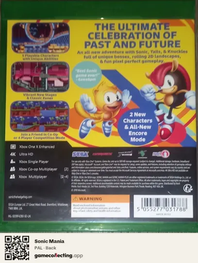 Sonic Mania Xbox One, PAL box back