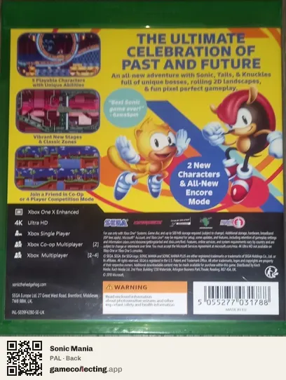 Sonic Mania Xbox One, PAL box back