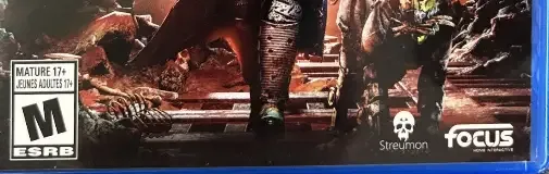 Necromunda: Hired Gun, the ESRB box on its front