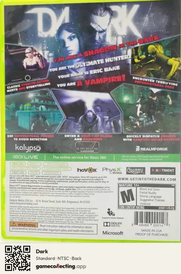 Dark Xbox 360, NTSC box back
