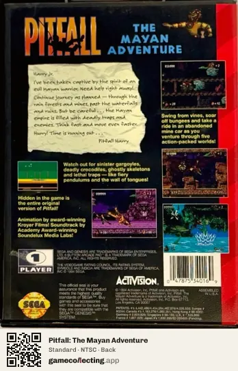 Pitfall: The Mayan Adventure Sega Mega Drive / Genesis, NTSC box back