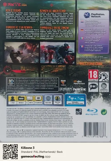 Killzone 3 PlayStation 3, Netherlands box back
