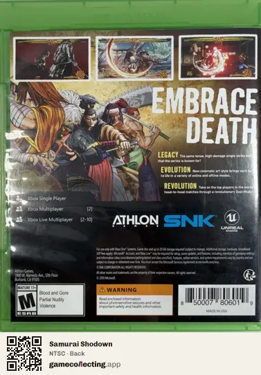 Samurai Shodown Xbox One, NTSC box back