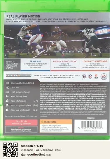Madden NFL 19 Xbox One, Germany box back