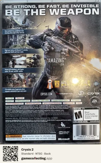 Crysis 2 Xbox 360, NTSC box back