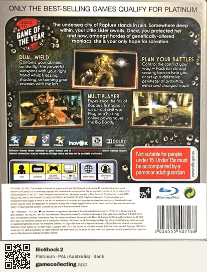 BioShock 2 PlayStation 3, Australia box back