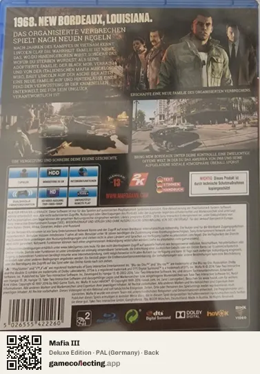 Mafia III PlayStation 4, Germany box back