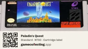 Paladin's Quest Super Nintendo Entertainment System, NTSC cartridge label