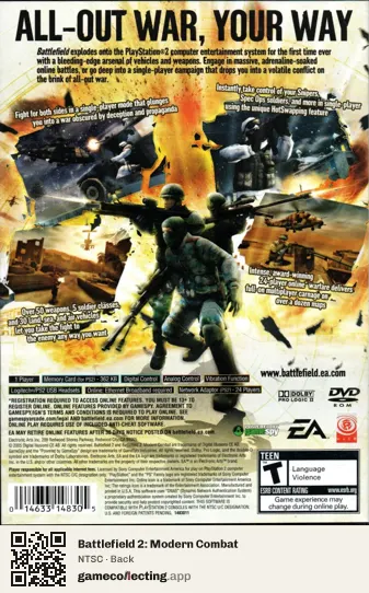 Battlefield 2: Modern Combat PlayStation 2, NTSC box back