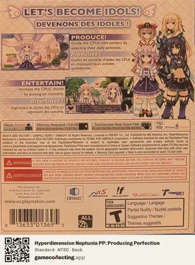 Hyperdimension Neptunia PP: Producing Perfection PlayStation Vita, NTSC box back