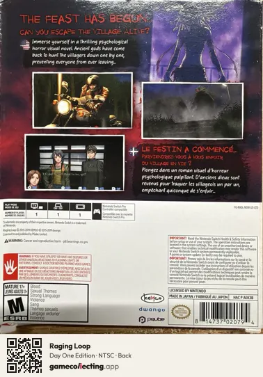 Raging Loop Nintendo Switch, NTSC box back
