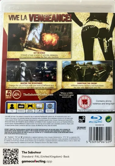 The Saboteur PlayStation 3, United Kingdom box back