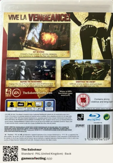 The Saboteur PlayStation 3, United Kingdom box back