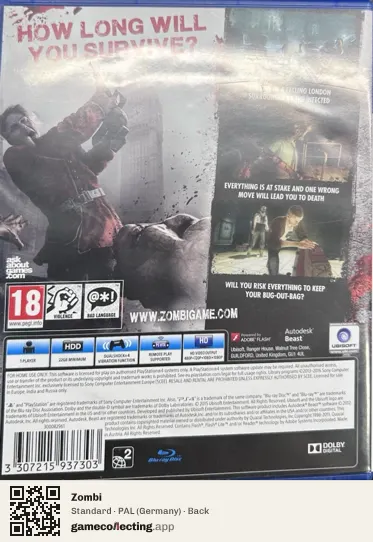Zombi PlayStation 4, Germany box back