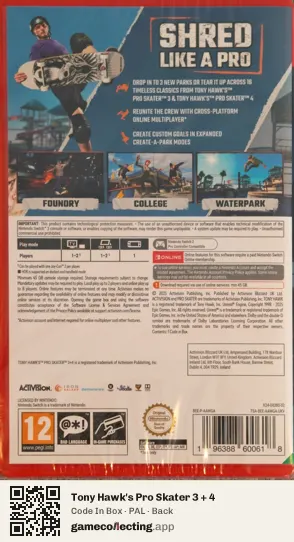 Tony Hawk's Pro Skater 3 + 4 Nintendo Switch 2, PAL box back