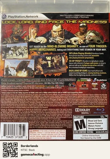 Borderlands PlayStation 3, NTSC box back