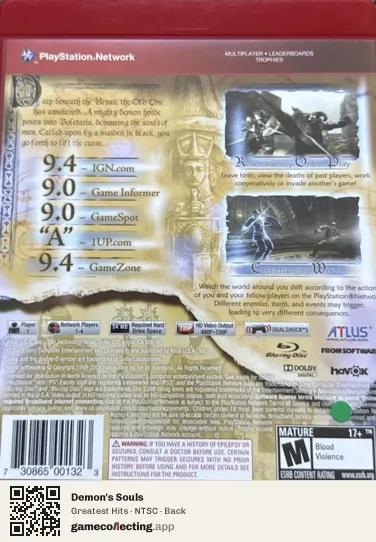 Demon's Souls PlayStation 3, NTSC box back
