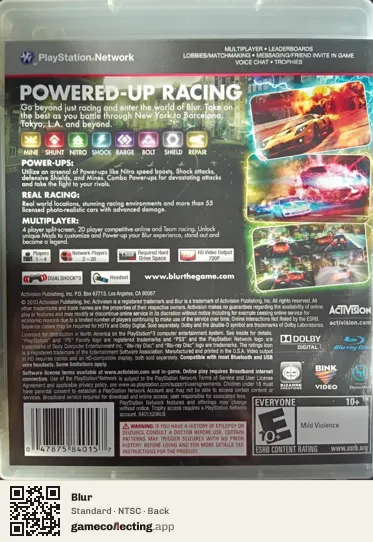 Blur PlayStation 3, NTSC box back