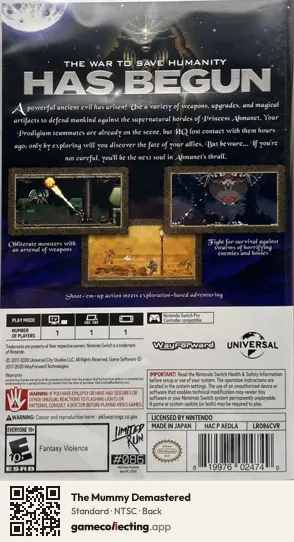 The Mummy Demastered Nintendo Switch, NTSC box back