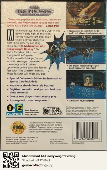 Muhammad Ali Heavyweight Boxing Sega Mega Drive / Genesis, NTSC box back