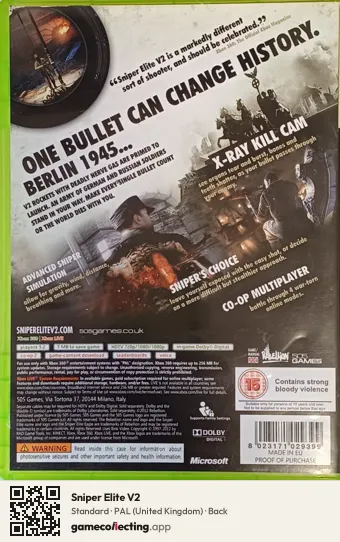 Sniper Elite V2 Xbox 360, United Kingdom box back
