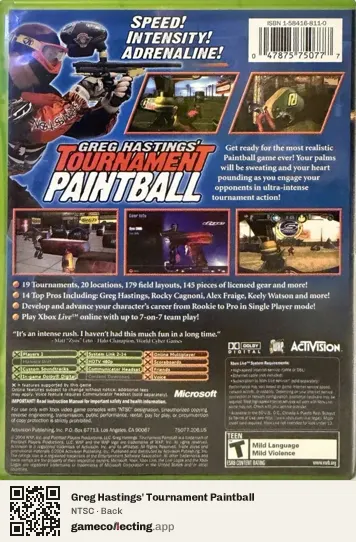 Greg Hastings' Tournament Paintball Xbox, NTSC box back