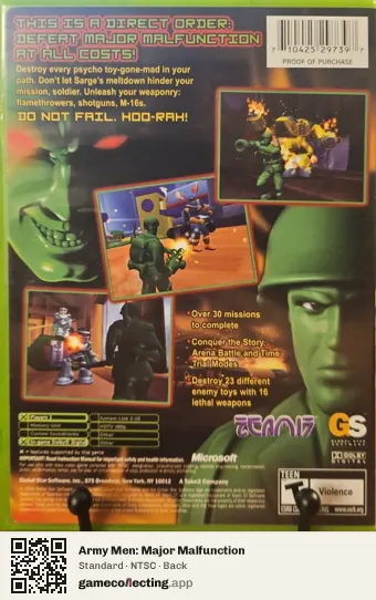 Army Men: Major Malfunction Xbox, NTSC box back