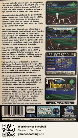 World Series Baseball Sega Saturn, PAL box back