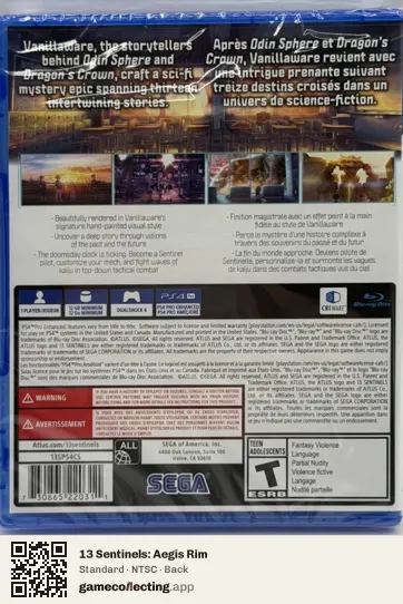 13 Sentinels: Aegis Rim PlayStation 4, NTSC box back