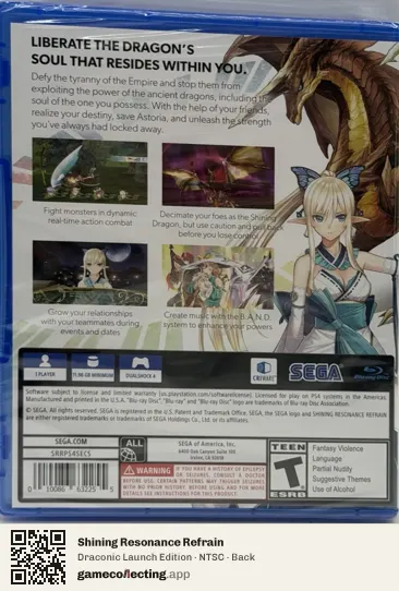 Shining Resonance Refrain PlayStation 4, NTSC box back