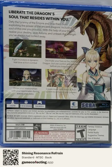 Shining Resonance Refrain PlayStation 4, NTSC box back