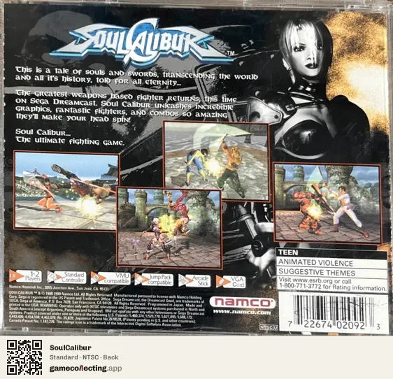 SoulCalibur Sega Dreamcast, NTSC box back