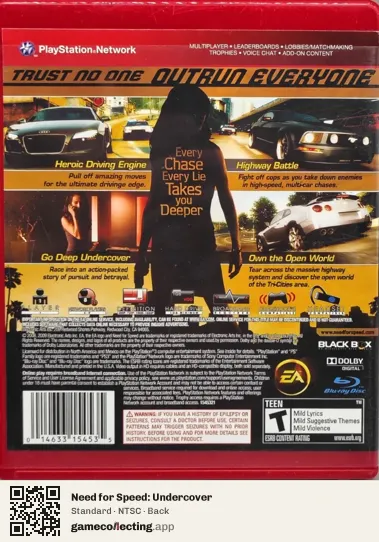 Need for Speed: Undercover PlayStation 3, NTSC box back