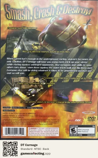 DT Carnage PlayStation 2, NTSC box back