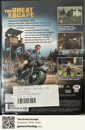 The Great Escape PlayStation 2, NTSC box back