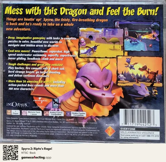 Spyro 2: Ripto's Rage! PlayStation, NTSC box back