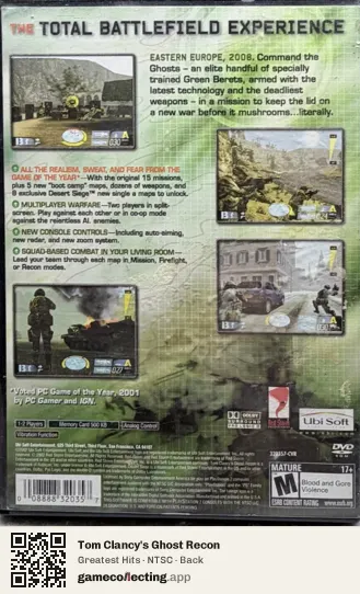 Tom Clancy's Ghost Recon PlayStation 2, NTSC box back