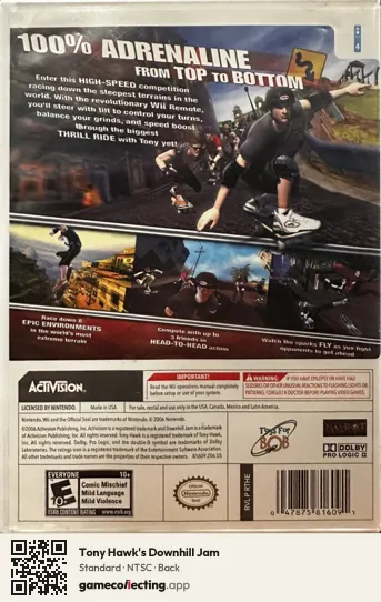 Tony Hawk's Downhill Jam Nintendo Wii, NTSC box back