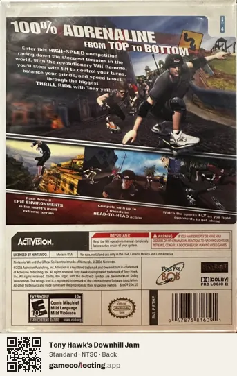 Tony Hawk's Downhill Jam Nintendo Wii, NTSC box back