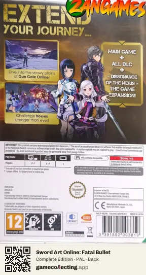 Sword Art Online: Fatal Bullet Nintendo Switch, PAL box back