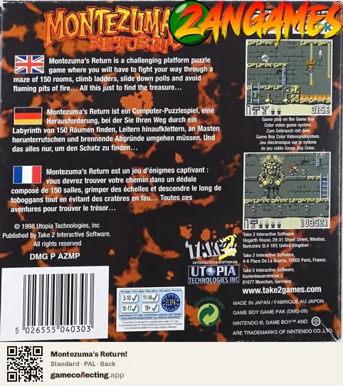 Montezuma's Return! Game Boy Color, PAL box back