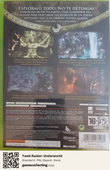 Tomb Raider: Underworld Xbox 360, Spain box back