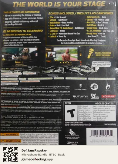 Def Jam Rapstar Xbox 360, NTSC box back
