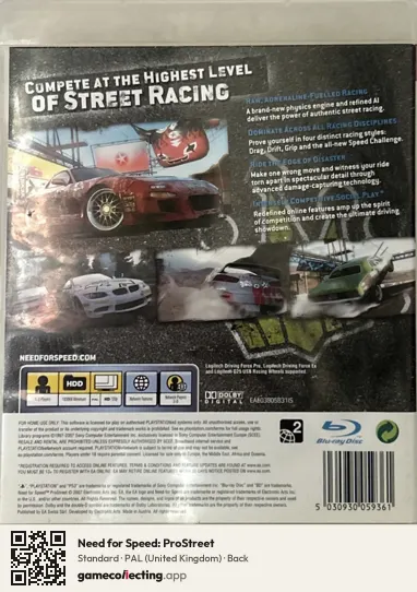 Need for Speed: ProStreet PlayStation 3, United Kingdom box back