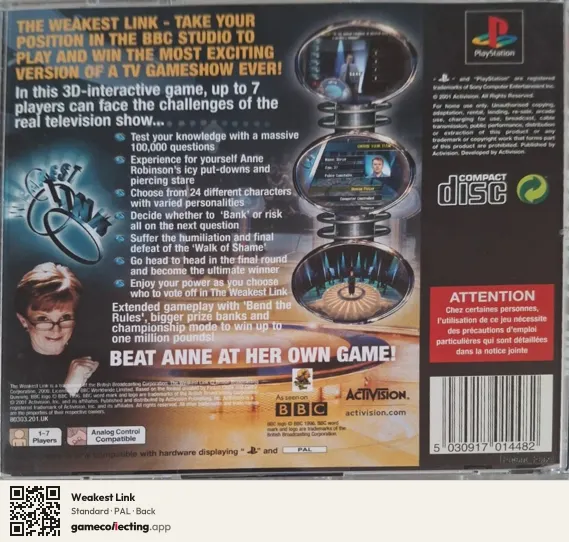 Weakest Link PlayStation, PAL box back