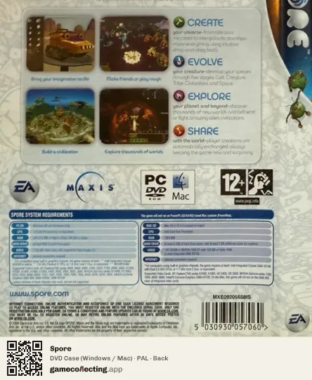 Spore Computer, PAL box back