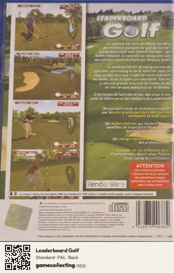 Leaderboard Golf PlayStation 2, PAL box back